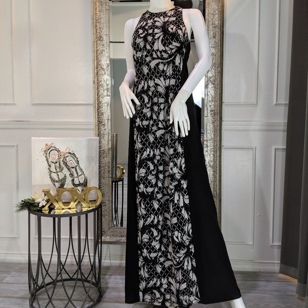 Black and White Formal Evening Dress Gown